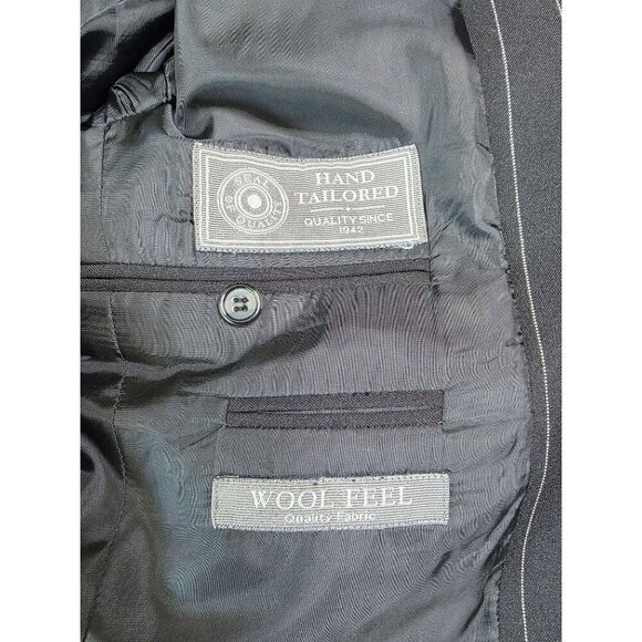 Mens Black Pinstripe Blazer 38S Wool Feel By Burnei Hand Tailored - Picture 6 of 16